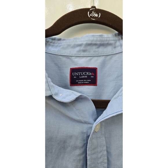 Untuckit Shirt Solid Short Sleeve Button Up Linen Blend - Picture 4 of 6
